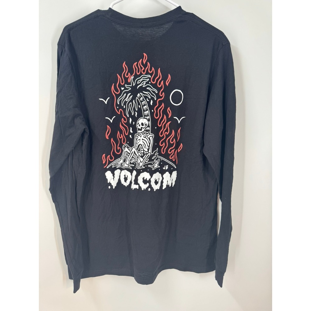 Volcom Burntout Long Sleeve Skeleton Graphic T-Shirt Men's Black Palm Tree Large